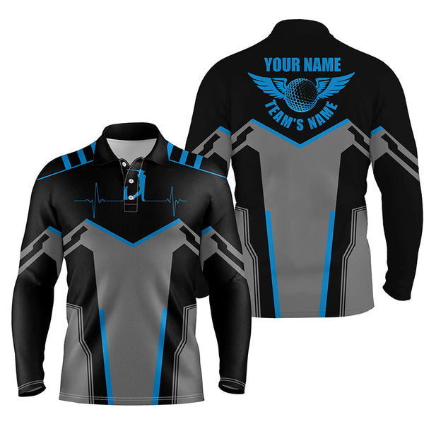 Black Mens golf polo shirts custom golf heartbeat golf shirt for men, best golf gifts | Blue NQS6302