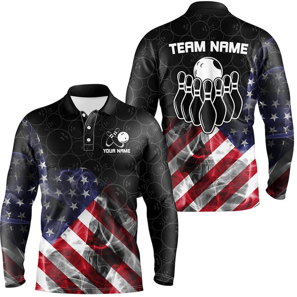 Smoke American Flag Black Camo Custom Bowling Shirts For Men Patriotic Bowling Team League Jerseys NQS8422