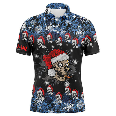 Funny Christmas Skull Santa snowflake pattern custom Mens golf polo shirts, Xmas golf attire for men NQS6778