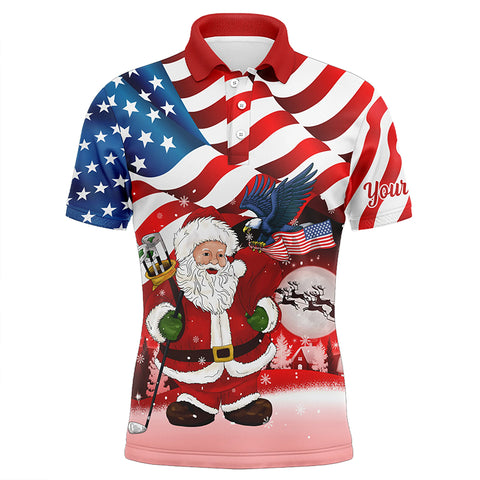 Christmas Santa American flag patriotic custom Mens golf polo shirts, Xmas US flag golf shirts men NQS6780