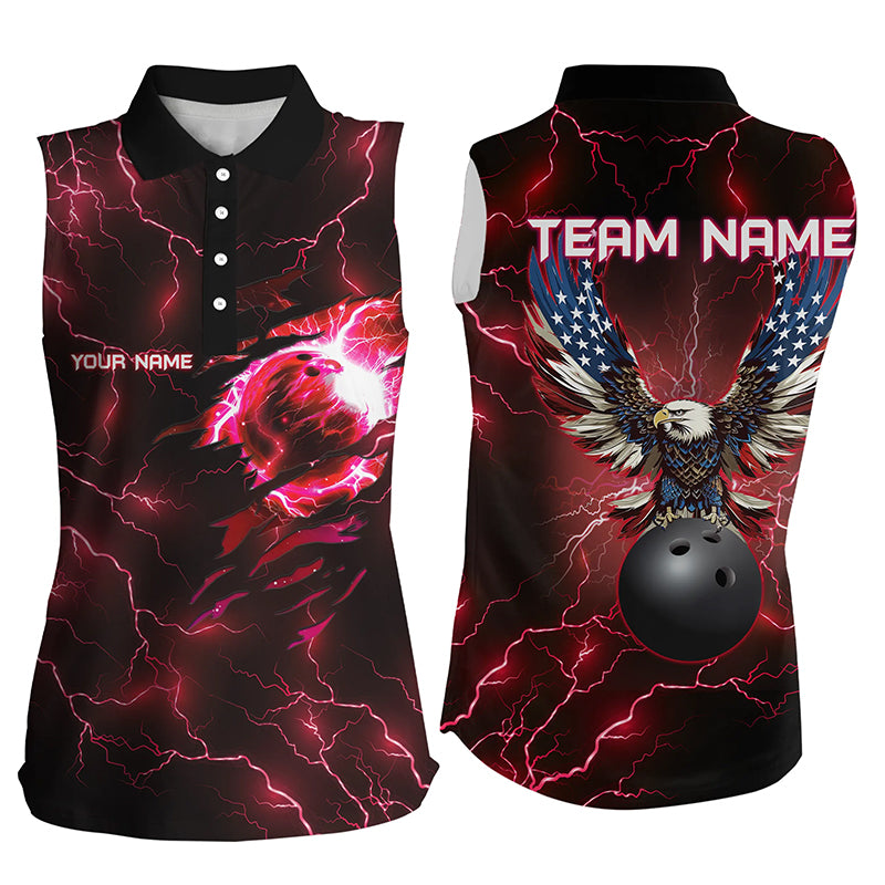 Red lightning thunder bowling American flag Eagle custom Women Bowling Sleeveless Polo Shirts NQS8861