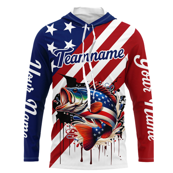 Red, White and Blue American Flag Largemouth Bass Fishing Custom patriotic Bass fishing team jerseys NQS9121