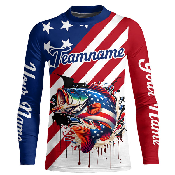 Red, White and Blue American Flag Largemouth Bass Fishing Custom patriotic Bass fishing team jerseys NQS9121