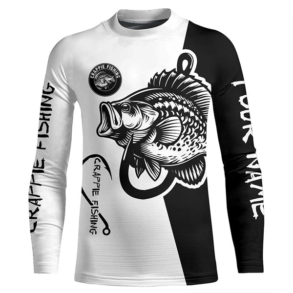 Crappie fishing black and white Customize name long sleeves fishing shirts NQS1581