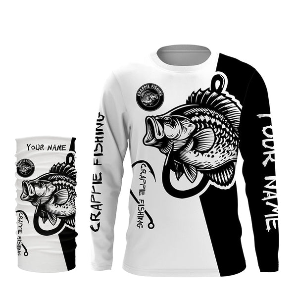 Crappie fishing black and white Customize name long sleeves fishing shirts NQS1581