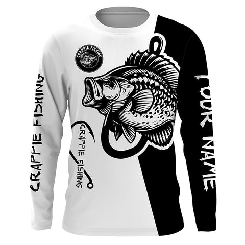 Crappie fishing black and white Customize name long sleeves fishing shirts NQS1581