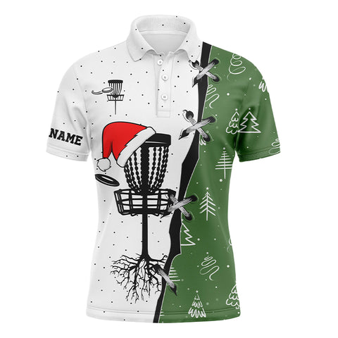 Mens disc golf polo shirt Christmas pattern disc golf hole custom Christmas disc golf team shirt NQS6781