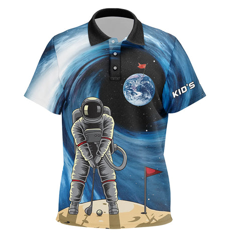 Funny Astronaut golfing Kid golf polo shirts custom golf attire for children, golfer gifts NQS6788