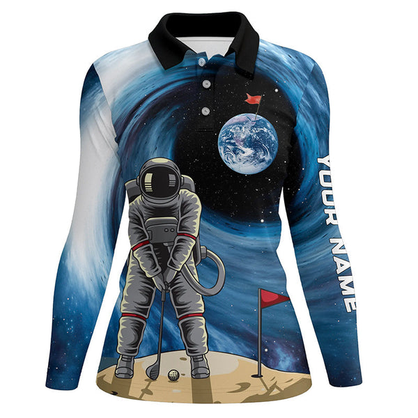 Funny Astronaut golfing Womens golf polo shirt custom female golf attire for ladies, golfer gifts NQS6788