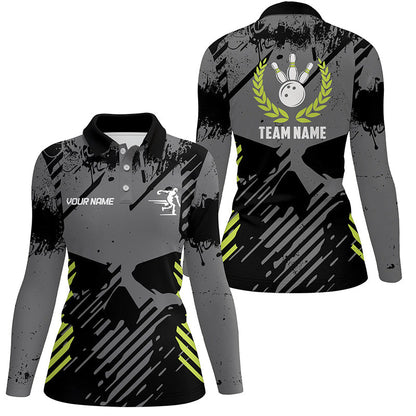 Black Skull bowling shirt for women custom bowling polo shirt bowling team skull league jerseys NQS6789