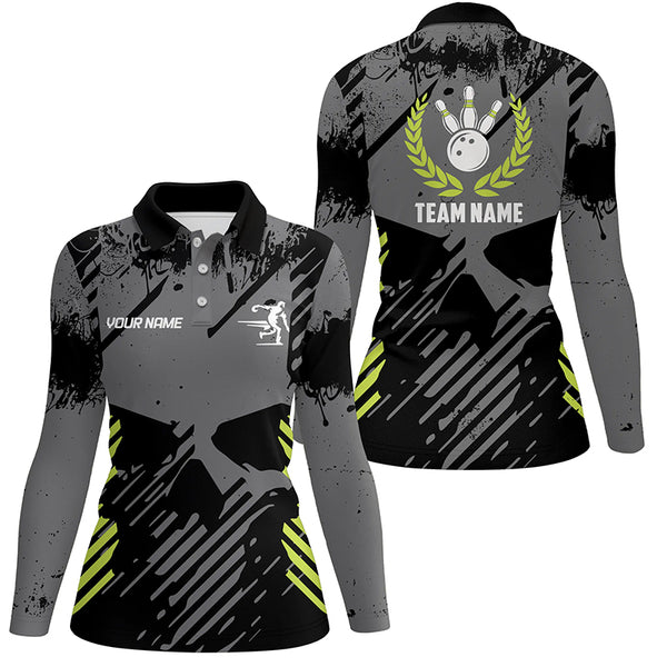 Black Skull bowling shirt for women custom bowling polo shirt bowling team skull league jerseys NQS6789
