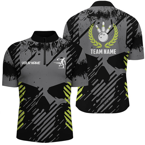 Black Skull bowling shirt for men custom bowling Quarter Zip shirts bowling team skull league jerseys NQS6789