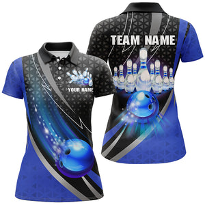 Black and Blue Bowling Camo Polo, 1/4 Zip Shirt for Women Custom Team Bowling jerseys, Bowler Outfit NQS8873