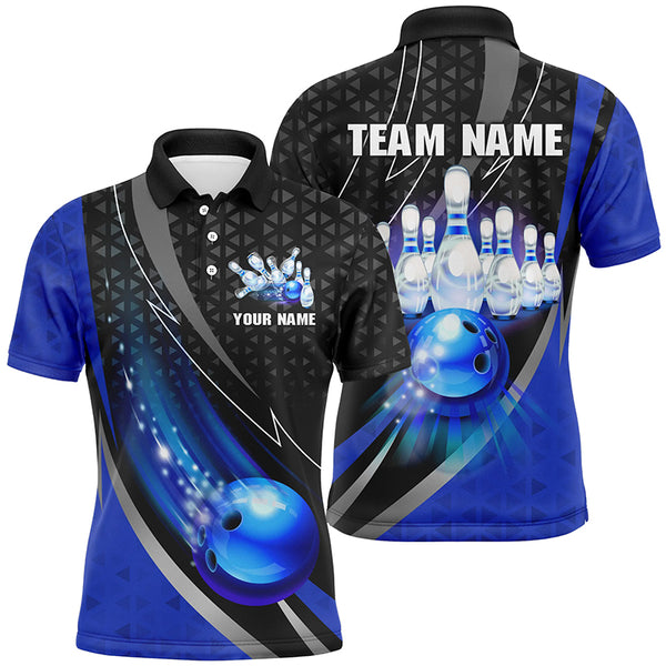 Black and Blue Bowling Camo Polo, 1/4 Zip Shirt for Men Custom Team Bowling jerseys, Bowler Outfit NQS8873