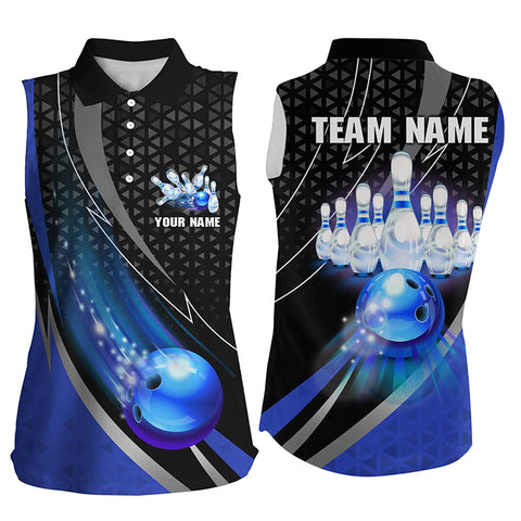 Black and Blue Bowling Camo Sleeveless Polo Shirts Custom Team Bowling jerseys, Bowler Outfit NQS8873