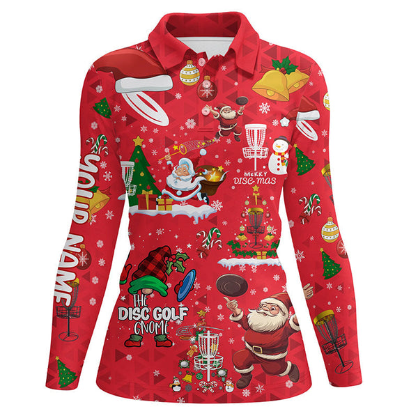 Funny Red Christmas Santa Disc golf Polo shirt for women custom team Xmas Disc golf jerseys NQS8876