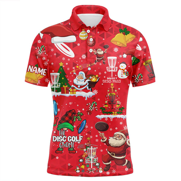 Funny Red Christmas Santa Disc golf Polo shirts for men custom name team Xmas Disc golf jerseys NQS8876