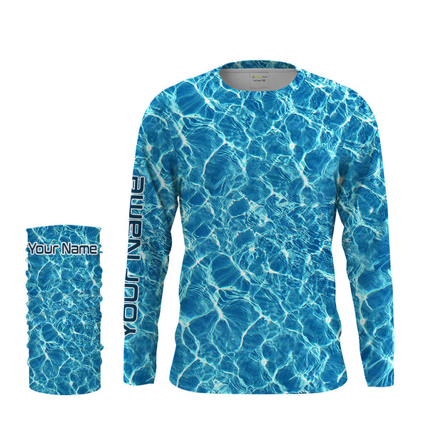 Custom Saltwater Long sleeve Fishing Shirts UV Protection, Blue Ocean Sea wave camo Fishing Shirts - NQS2173