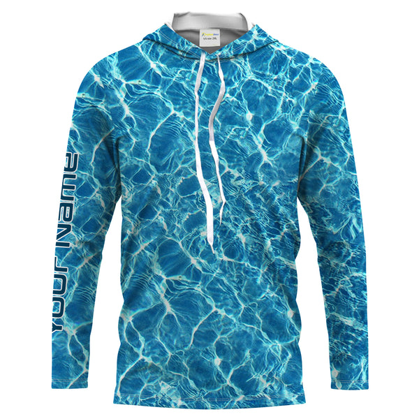 Custom Saltwater Long sleeve Fishing Shirts UV Protection, Blue Ocean Sea wave camo Fishing Shirts - NQS2173