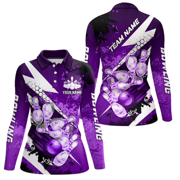 Purple grunge lightning Bowling Polo, Quarter Zip shirt For Women Custom Team Bowling Jerseys NQS8661