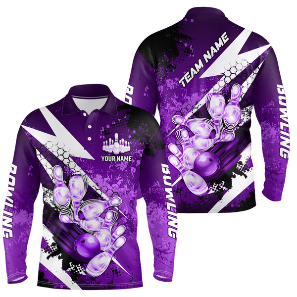 Purple grunge lightning Bowling Polo, Quarter Zip shirt For Men Custom Team Bowling Jersey NQS8661