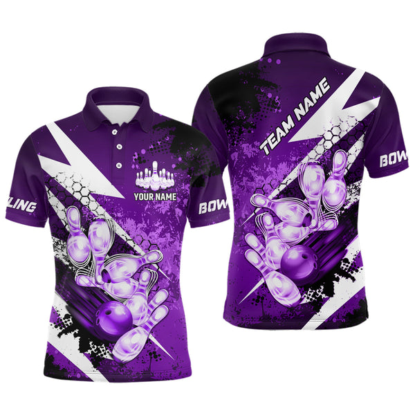 Purple grunge lightning Bowling Polo, Quarter Zip shirt For Men Custom Team Bowling Jersey NQS8661