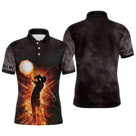 Mens golf polo shirts custom name flame golf ball light golf outfits men, personalized golf gifts NQS6796