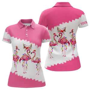 Funny pink Womens Christmas golf polo shirt custom Flamingo golf friend Christmas polo shirts NQS6812