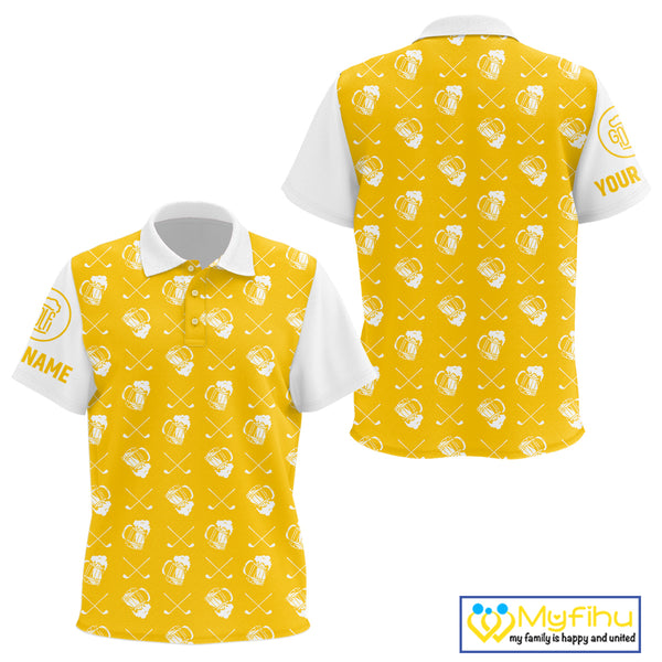 Yellow and white golf pattern Kid golf polo shirts custom golf beer outfit Kid golf clothes NQS9855