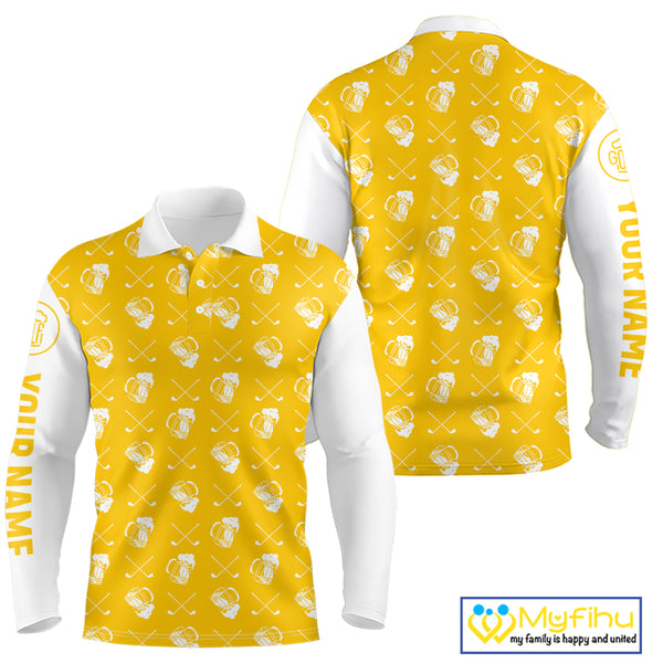 Yellow and white golf pattern Mens Golf polo shirts custom name golf beer outfit men golf clothes NQS9855