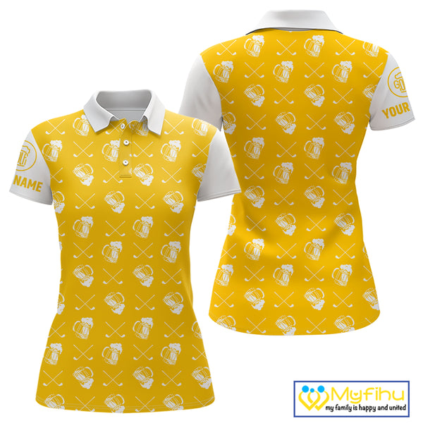 Yellow and white golf pattern Women Golf polo shirts custom name golf beer outfit ladies golf clothes NQS9855