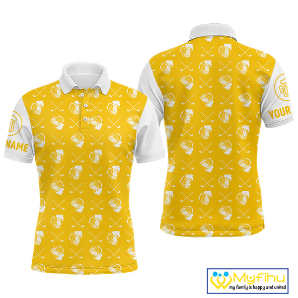 Yellow and white golf pattern Mens Golf polo shirts custom name golf beer outfit men golf clothes NQS9855