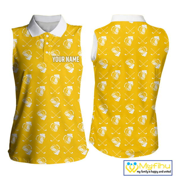 Yellow and white golf pattern Women sleeveless polo shirt custom golf beer outfit ladies golf clothes NQS9855
