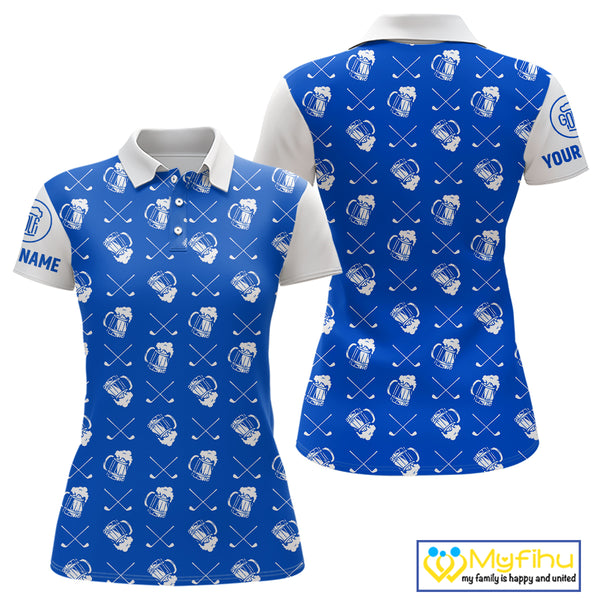 Blue and white golf pattern Women Golf polo shirts custom name golf beer outfit ladies golf clothes NQS9856