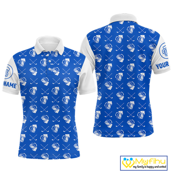 Blue and white golf pattern Mens Golf polo shirts custom name golf beer outfit men golf clothes NQS9856