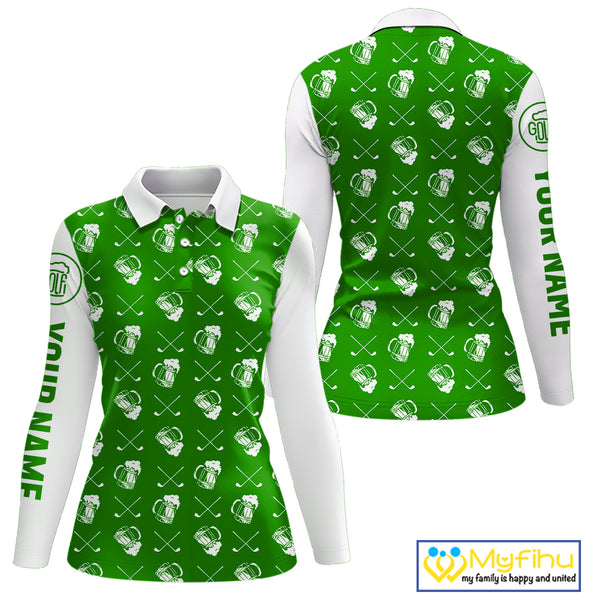 Green and white golf pattern Women Golf polo shirts custom name golf beer outfit ladies golf clothes NQS9861
