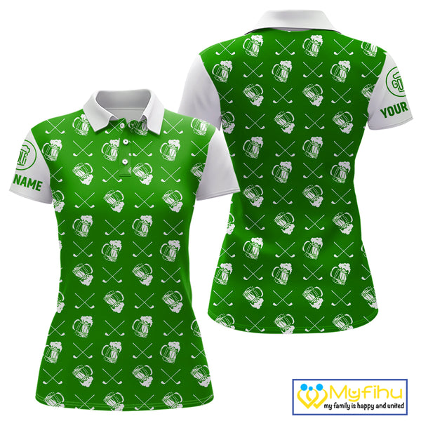Green and white golf pattern Women Golf polo shirts custom name golf beer outfit ladies golf clothes NQS9861