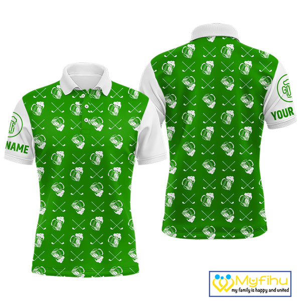 Green and white golf pattern Mens Golf polo shirts custom name golf beer outfit men golf clothes NQS9861