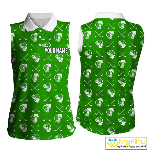 Green and white golf pattern Women sleeveless polo shirt custom golf beer outfit ladies golf clothes NQS9861