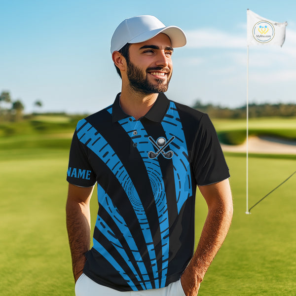 Custom Black and Blue camo Golf Polo Shirt For Men Custom men's golf tops, personalized golf gifts NQS10609