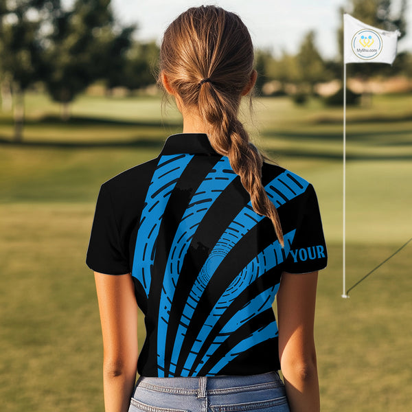 Custom Black and Blue camo Golf Polo Shirt For Women Custom ladies golf tops, personalized golf gifts NQS10609