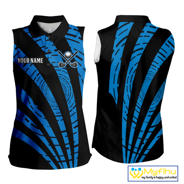 Custom Black and Blue camo Women Sleeveless polo shirt Custom ladies golf tops personalized golf gift NQS10609