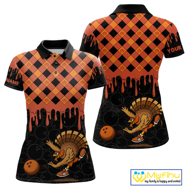 Funny Bowling Turkey Thanksgiving Womens Bowling Shirt Orange Pumpkin Custom Team Bowling Jersey NQS10840