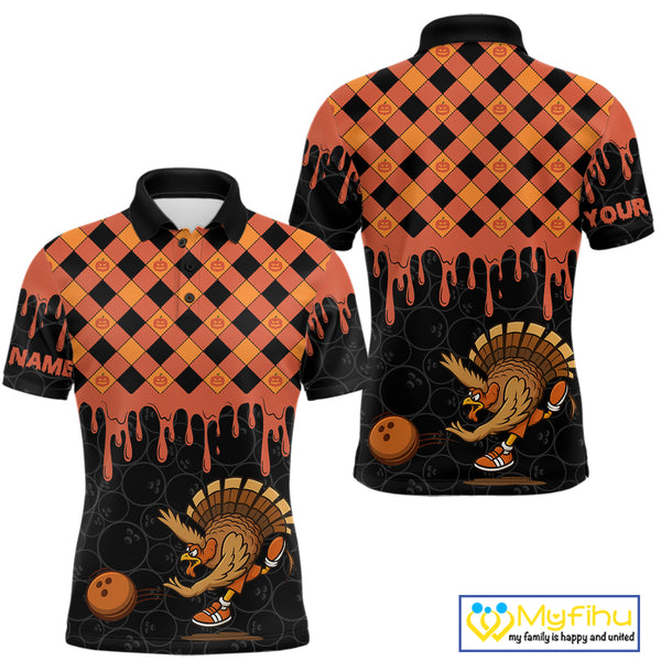 Funny Bowling Turkey Thanksgiving Mens Bowling Shirt Orange Pumpkin Custom Team Bowling Jersey NQS10840