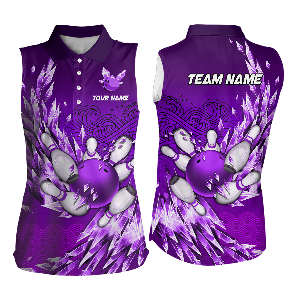 Ice Purple Bowling Sleeveless Polo shirt Custom Bowling Team Uniform Bowlers Outfits NQS9138