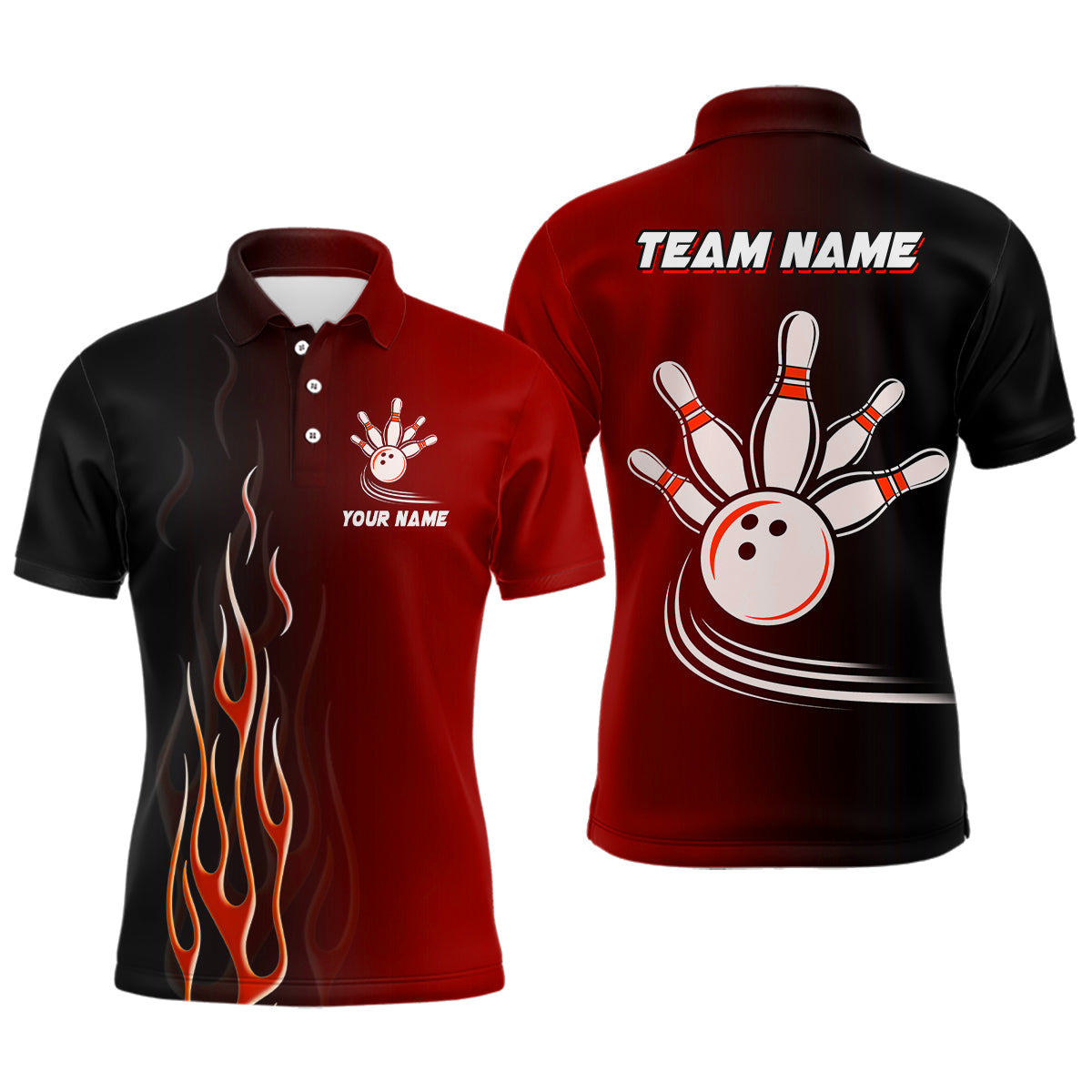 Gradient Black Red bowling league jerseys custom Men Bowling Polo Shirt, gifts for bowling team NQS7436