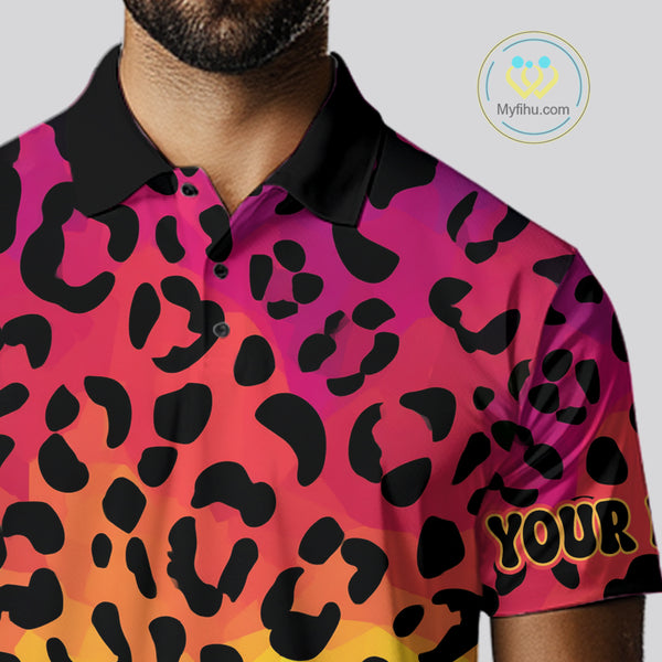 Custom Colorful rainbow pattern Mens golf polo shirt, Personalized animal print golf shirt outfit NQS10405