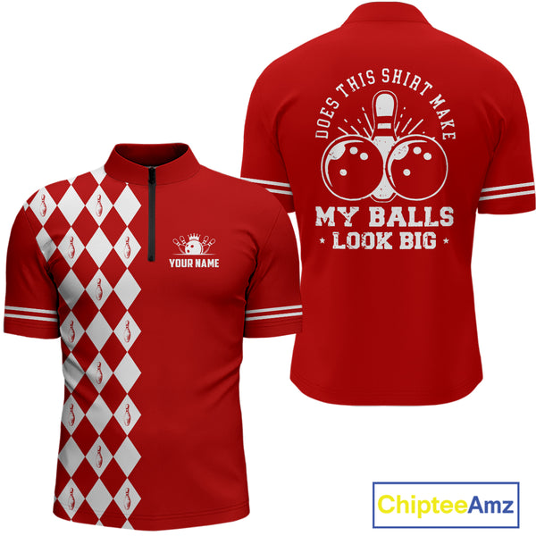 Funny red and white argyle retro Bowling Shirt for men Custom Does this shirt make my balls look big NQS10611