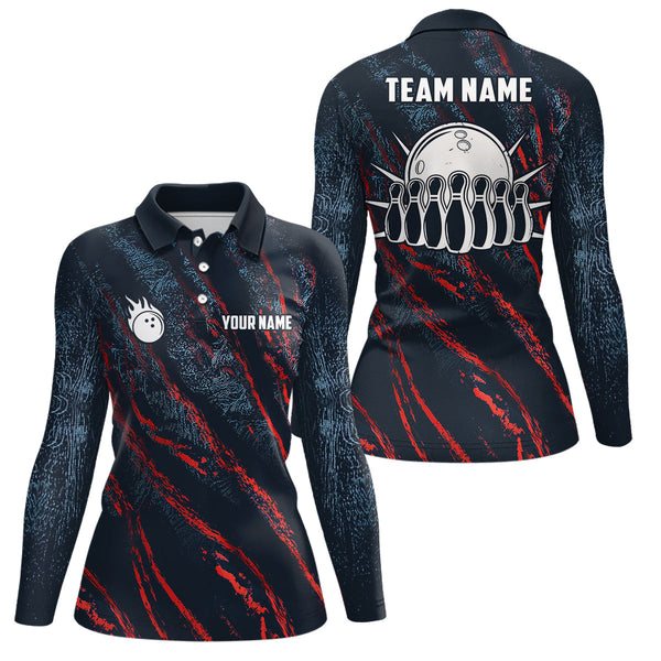 Blue and red camo bowling ball and pins jerseys Custom Team League Bowling Polo Shirts For Women NQS6554