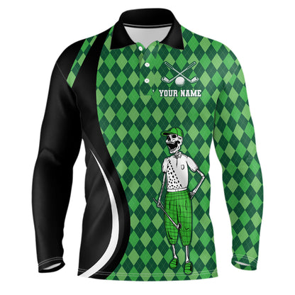 Mens golf polo shirts custom black green argyle pattern golf skull golf tops for ladies, golf gifts NQS7010